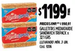 Supermercados Yaguar Mediatarde galletitas sandwich tripack oferta