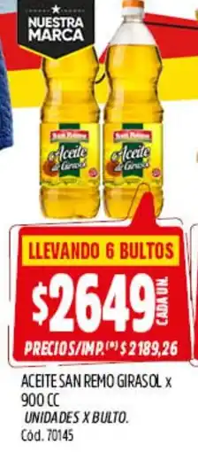 Supermercados Yaguar San remo aceite de girasol oferta