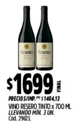 Supermercados Yaguar Resero vino tinto oferta
