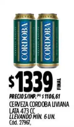 Supermercados Yaguar Cerveza cordoba liviana oferta