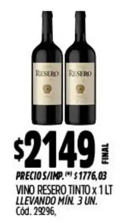 Supermercados Yaguar Resero vino tinto oferta