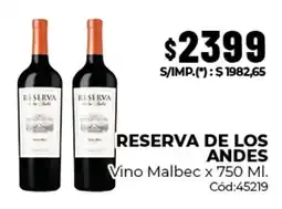 Diarco Reserva de los andes vino malbec oferta