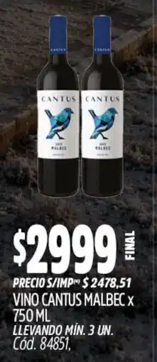 Supermercados Yaguar Cantus vino malbec oferta
