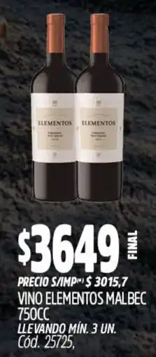 Supermercados Yaguar Elementos vino malbec oferta