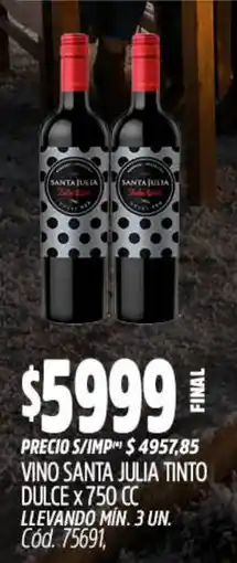 Supermercados Yaguar Santa julia vino tinto dulce oferta