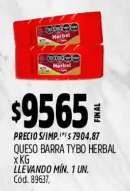 Supermercados Yaguar Tybo queso barra herbal oferta