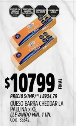 Supermercados Yaguar La paulina queso barra cheddar oferta