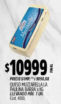 Supermercados Yaguar Paulina barra queso muzzarella oferta