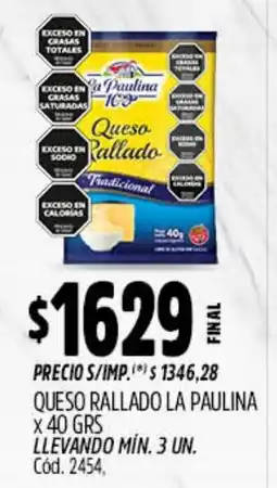 Supermercados Yaguar La paulina queso rallado tradicional oferta