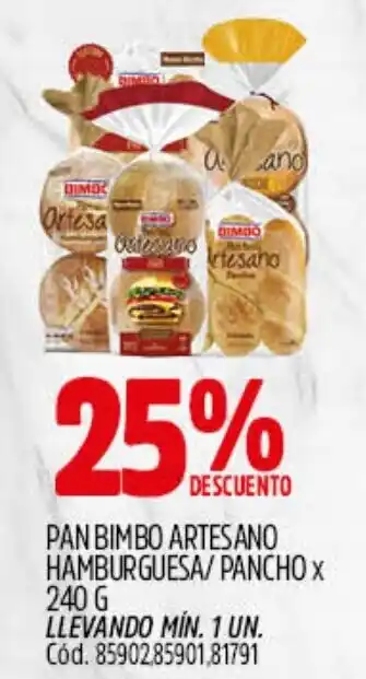 Supermercados Yaguar Bimbo pan artesano hamburguesa/pancho oferta