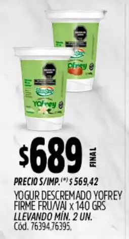 Supermercados Yaguar Yofrey yogur descremado firme fru/vai oferta