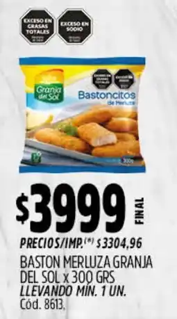 Supermercados Yaguar Granja del sol bastoncitos de merluza oferta