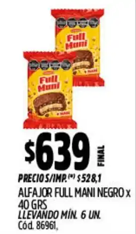 Supermercados Yaguar Full mani alfajor negro oferta