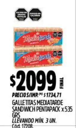 Supermercados Yaguar Mediatarde galletitas sandwich pentapack oferta
