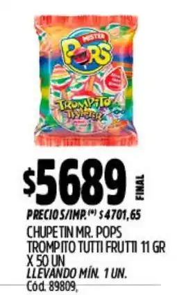 Supermercados Yaguar Mr. Pops chupetin trompito tutti frutti oferta