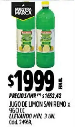 Supermercados Yaguar San remo jugo de limon oferta