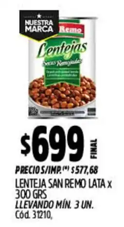 Supermercados Yaguar San remo lentejas secas remojadas oferta