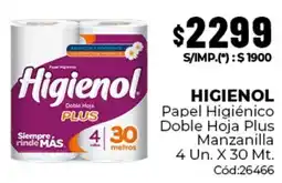 Diarco Higienol papel higiénico doble hoja plus manzanilla oferta