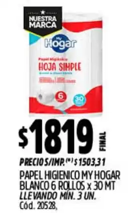 Supermercados Yaguar My hogar papel higienico hoja simple oferta