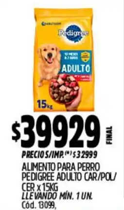 Supermercados Yaguar Pedigree alimento para perro adulto car/pol/ oferta