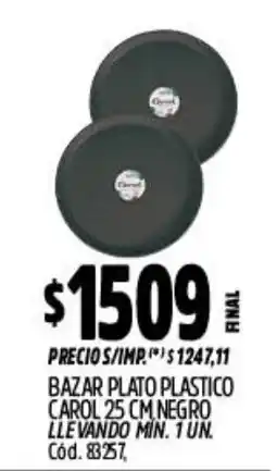 Supermercados Yaguar Carol plato plastico negro oferta