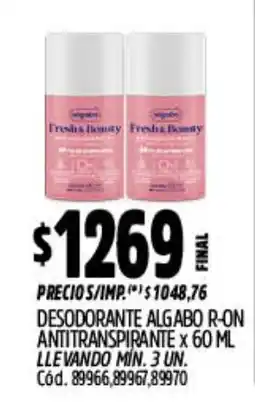 Supermercados Yaguar Fresha Beauty desodorante algabo r-on oferta