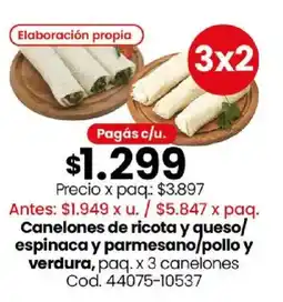 Coto Canelones de ricota y queso/ espinaca y parmesano/pollo y verdura oferta