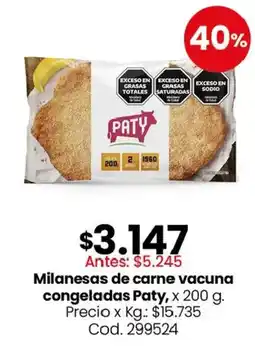 Coto Paty milanesas de carne vacuna congeladas oferta