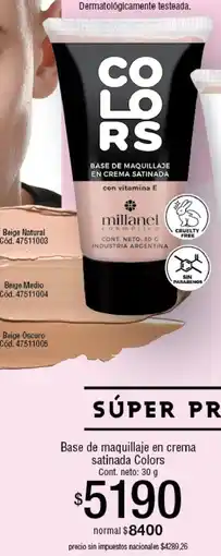 Millanel Cosmética Millanel base de maquillaje en crema satinada colors oferta