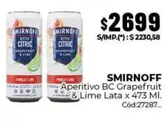 Diarco Smirnoff - aperitivo bc grapefruit & lime lata x 473 ml oferta