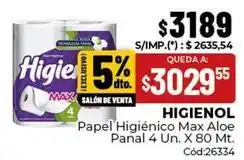 Diarco Higienol - papel higi00enico max aloe panal 4 un. x 80 mt oferta