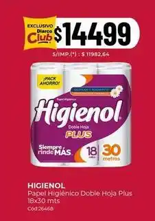 Diarco Higienol - papel higiénico doble hoja plus 18x30 mts oferta