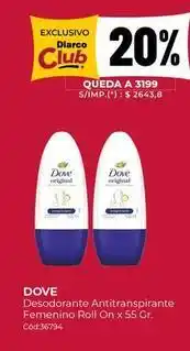 Diarco Dove - desodorante antitranspirante femenino roll on x 55 gr. cod:36794 oferta