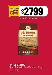 Diarco Preferido - pan rallado fortificado x 1 kg oferta