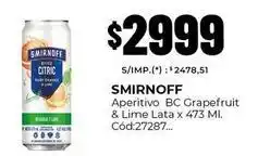Diarco Smirnoff - aperitivo bc grapefruit & lime lata x 473 ml. cód:27287 oferta