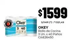 Diarco Okey - rollo de cocina 3 un. x 40 paños cód:26450 oferta