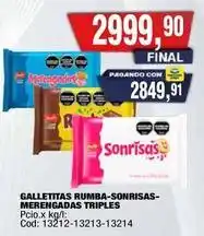 Maxiconsumo Rumba - galletitas rumba-sonrisas-merengadas triples oferta