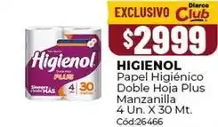 Diarco Higienol - papel higi00enico doble hoja plus manzanilla 4 un. x 30 mt. c0d:26466 oferta
