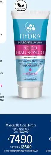 Millanel Cosmética Millanel mascarilla con acido hialuronico para rostro oferta