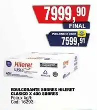 Maxiconsumo Hileret - edulcorante sobres clasico x 400 sobres oferta