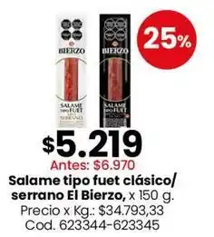 Coto El bierzo - salame tipo fuet clásico/serrano oferta