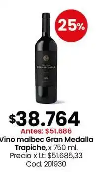 Coto Trapiche - vino malbec gran medalla , x 750 ml. cod. 201930 oferta