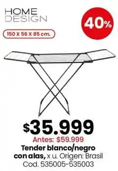 Origen - tender blanco/negro con alas, x u. cod. 535005-535003