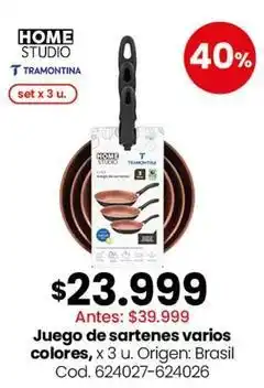 Coto Tramontina - juego de sartenes varios colores, x 3 u. cod. 624027-624026 oferta