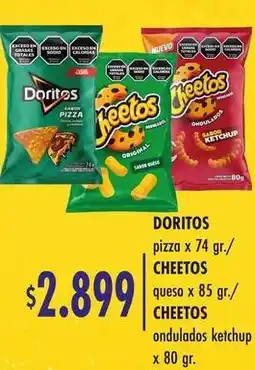 Supermercados Mariano Max Doritos pizza, cheetos queso, cheetos ondulados ketchup oferta