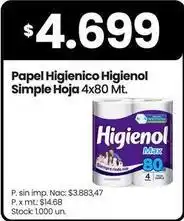 Changomas Higienol papel higienico simple hoja oferta