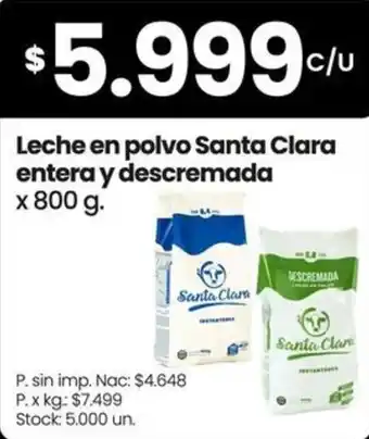 Santa clara leche en polvo entera y descremada