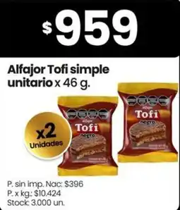 Changomas Tofi alfajor tofi simple unitario oferta