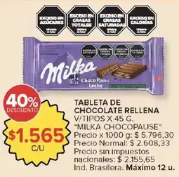 Carrefour Milka tableta de chocolate rellena oferta