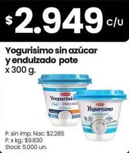 Changomas Yogurisimo sin azúcar y endulzado pote oferta